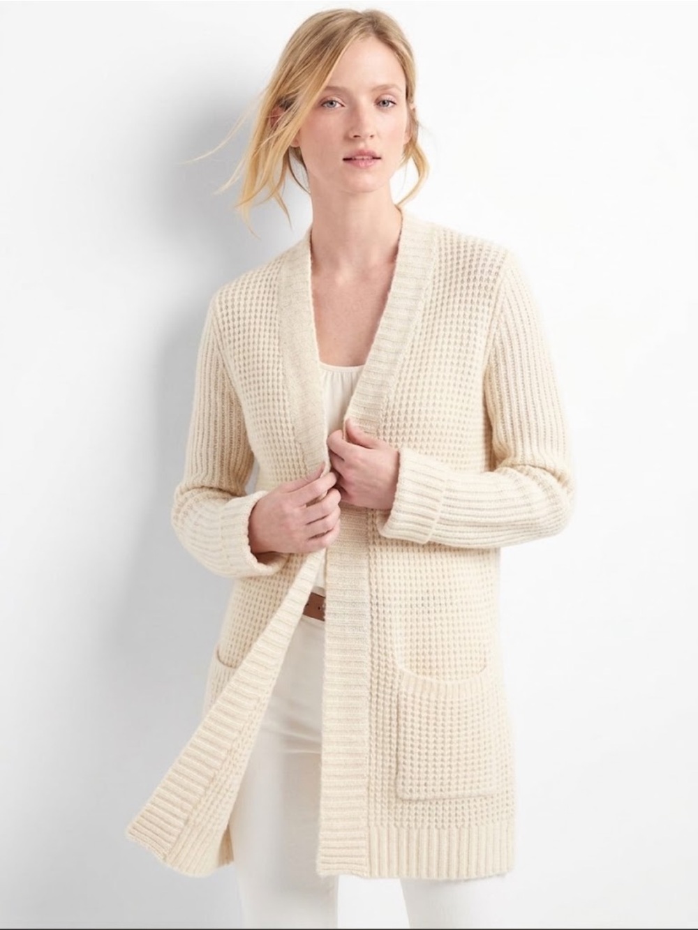 Cozy Open-Front Cream Knit Cardigan Sweater